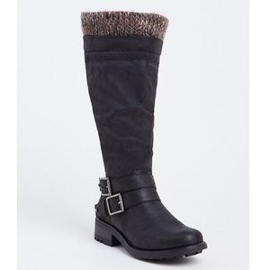 Torrid Boots NWT Black Sweater Trimmed Knee High Slouch Boot 7W